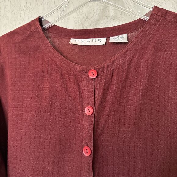 Vintage 100% Silk Top Blouse Red Button Up Long Sleeve Sz S Preppy Lightweight - Picture 6 of 11